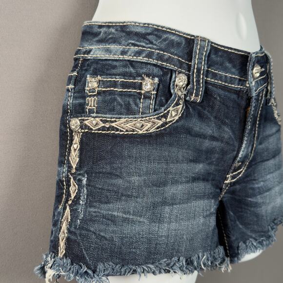 MISS ME Vintage 90s Y2K Low Rise Flap Pocket Denim Shorts - Picture 2 of 7